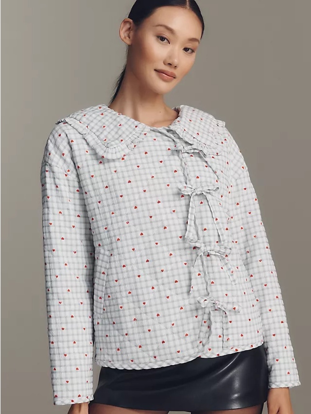 Anthropologie Hazel Heart Print Quilted Jacket by Maeve Size Medium
